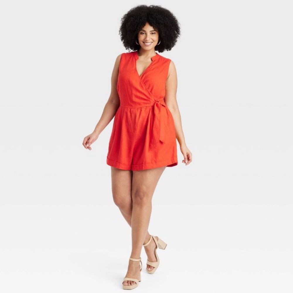 NWT Women’s Red Linen Mini Jumpsuit